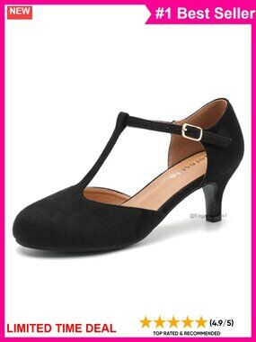 Synthetic Suede T-Strap Mary Jane Kitten Heel Pumps